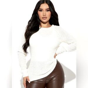 Fashion Nova Womens Size Medium Ivory Waffle Knit Ariana Pullover Sweater